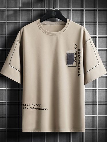Camisetas informales con estampado de letras japonesas para hombre Cuello - ChArmkpR - Modalova