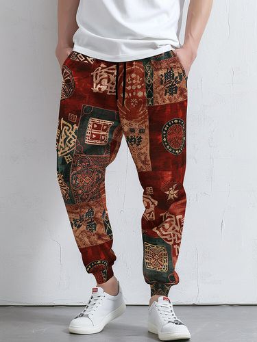 Mens Geometric Ethnic Pattern Print Side Pockets Pants - ChArmkpR - Modalova