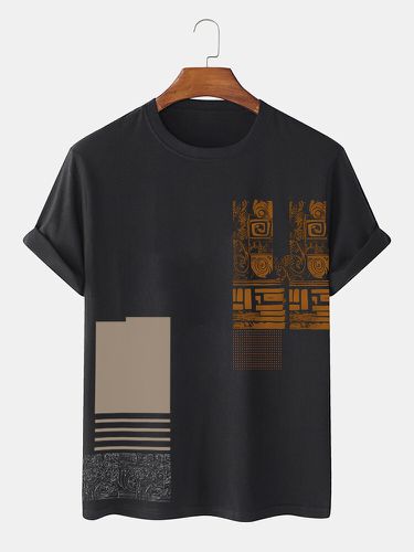 Camisetas de manga corta con estampado de mezcla geométrica étnica para hombre Cuello - ChArmkpR - Modalova