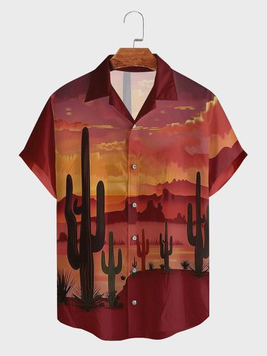 Mens Cactus Landscape Print Revere Collar Casual Shirts - ChArmkpR - Modalova