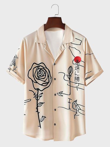 Mens Japanese Roses Print Revere Collar Casual Short Sleeve Shirts - ChArmkpR - Modalova