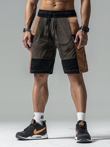 Pantalones cortos con cintura con cordón y bolsillos laterales con patchwork de rayas laterales para hombre - ChArmkpR - Modalova