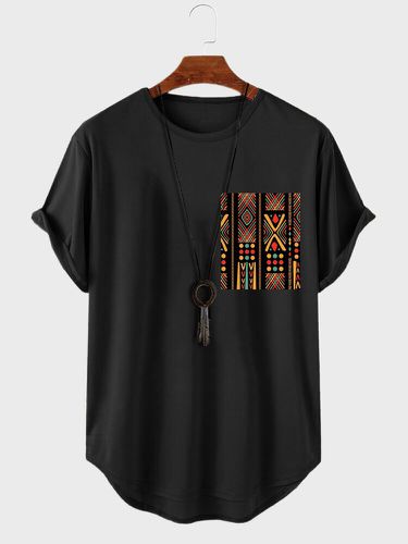 Camisetas de manga corta con dobladillo curvado y estampado geométrico étnico Colorful para hombre - ChArmkpR - Modalova
