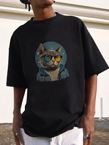 Mens Cat Figure Graphic Crew Neck Short Sleeve T-Shirts - ChArmkpR - Modalova