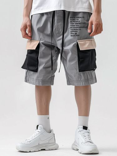 Mens Letter Print Patchwork Cargo Pocket Casual Shorts - ChArmkpR - Modalova