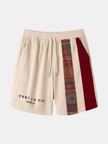 Pantalones cortos para hombre con letras bordadas étnicas impresas empalmadas Mid longitud - ChArmkpR - Modalova
