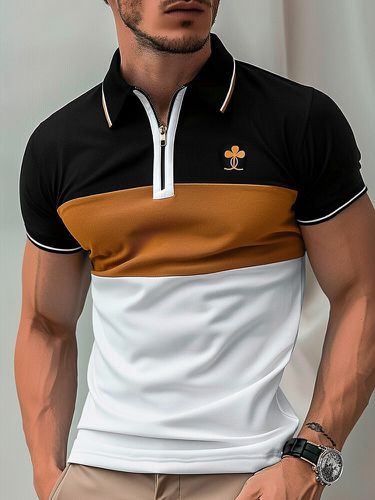 Camisas de golf de manga corta con media cremallera y patchwork de bloques de color floral para hombre - ChArmkpR - Modalova