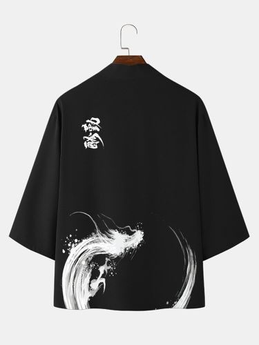 Kimono de manga 3/4 suelto con frente abierto y estampado chino para hombre Dragón - ChArmkpR - Modalova