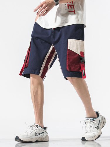 Pantalones cortos casuales con bolsillos y patchwork de rayas laterales para hombre Carga - ChArmkpR - Modalova
