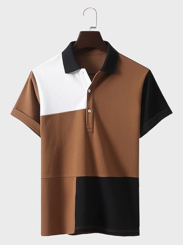Mens Color Block Patchwork Casual Short Sleeve Golf Shirts - ChArmkpR - Modalova