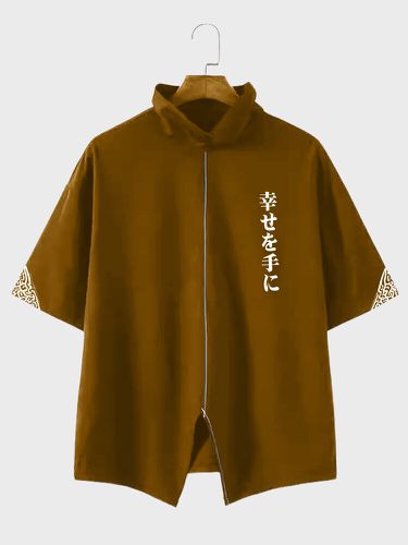 Camisetas de manga corta con dobladillo con abertura y estampado geométrico japonés para hombre - ChArmkpR - Modalova