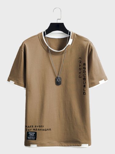 Mens Japanese Letter Print Casual Short Sleeve T-Shirts - ChArmkpR - Modalova
