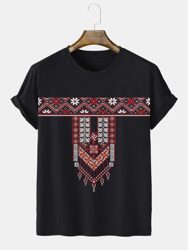 Mens Ethnic Floral Geometric Print Crew Neck Short Sleeve T-Shirts Winter - ChArmkpR - Modalova