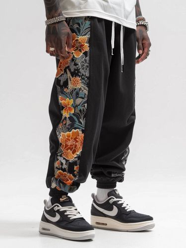 Cintura holgada con cordón y patchwork con estampado lateral floral para hombre Pantalones - ChArmkpR - Modalova