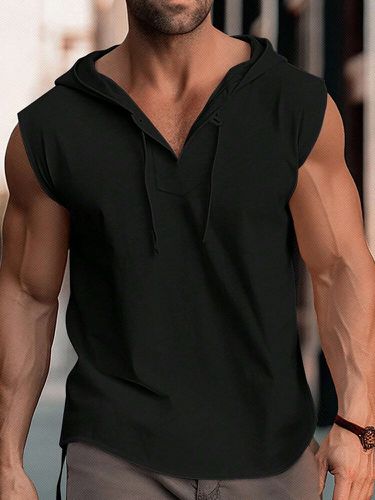Camisetas sin mangas informales con capucha y color sólido para hombre - ChArmkpR - Modalova