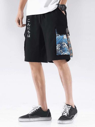 Pantalones cortos para hombre con estampado de ondas japonesas y bolsillo con solapa y cordón en la cintura Carga - ChArmkpR - Modalova