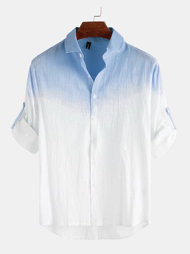 Men Cotton Gradient Printing Casual Long Sleeve Shirt - INCERUN - Modalova