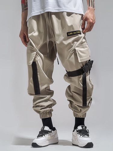 Mens sólido Carga bolsillo cordón cintura suelta Pantalones - ChArmkpR - Modalova