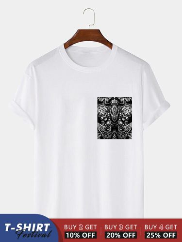 Mens Ethnic Paisley Print Crew Neck Short Sleeve T-Shirts - ChArmkpR - Modalova