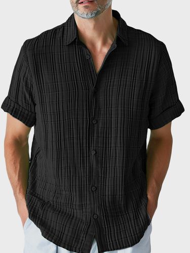 Mens Solid Textured Lapel Collar Short Sleeve Casual Shirts - ChArmkpR - Modalova