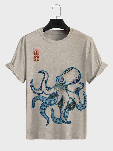 Mens Octopus Print Crew Neck Casual Short Sleeve T-Shirts - ChArmkpR - Modalova