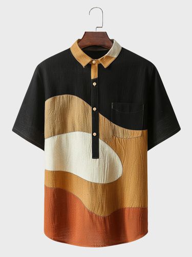 Camisas de manga corta con media tapeta y patchwork de bloques de color irregular para hombre - ChArmkpR - Modalova
