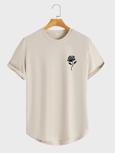 Camisetas informales de manga corta con dobladillo curvado y estampado de rosas para hombre - ChArmkpR - Modalova