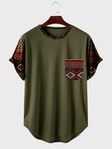 Camisetas con dobladillo curvado y bolsillo en el pecho con patchwork y estampado geométrico étnico para hombre - ChArmkpR - Modalova