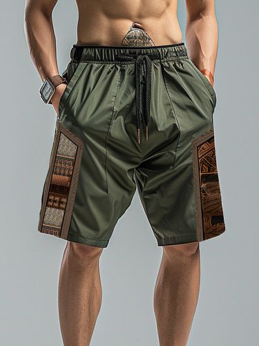 Pantalones cortos sueltos con cordón en la cintura con retazos étnicos Patrón para hombre - ChArmkpR - Modalova