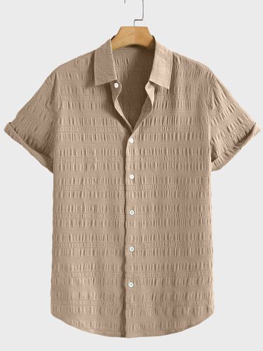 Mens Solid Textured Lapel Collar Short Sleeve Shirts - ChArmkpR - Modalova