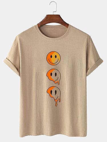 Mens Drip Smile Face Print Crew Cuello Camisetas casuales de manga corta de invierno - ChArmkpR - Modalova