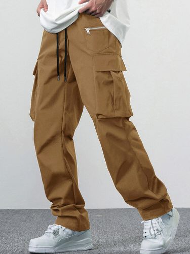 Mens Solid Multi Pocket Casual Drawstring Waist Cargo Pants - ChArmkpR - Modalova