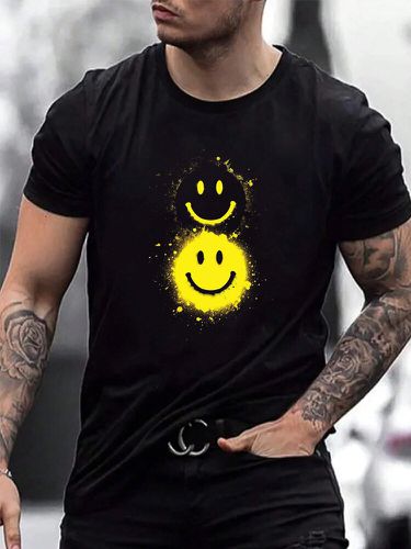 Camisetas de manga corta para hombre Splash Ink Smile Print Crew Cuello Invierno - ChArmkpR - Modalova
