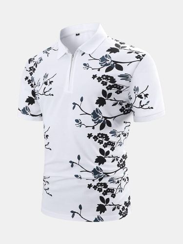 Camisas de golf de manga corta con media cremallera y estampado floral para hombre - ChArmkpR - Modalova