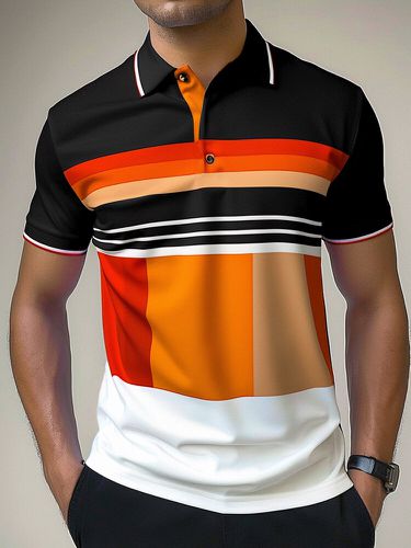 Mens Geometric Color Block Patchwork Casual Short Sleeves Golf Shirts - ChArmkpR - Modalova