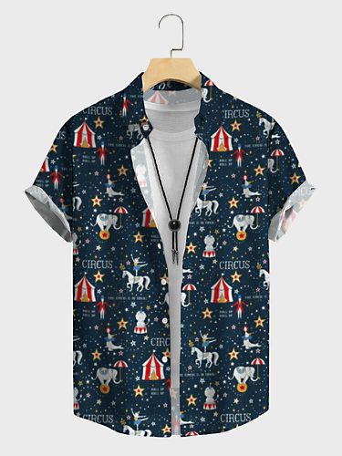 Camisas de manga corta con solapa y estampado animal de circo para hombre Invierno - ChArmkpR - Modalova
