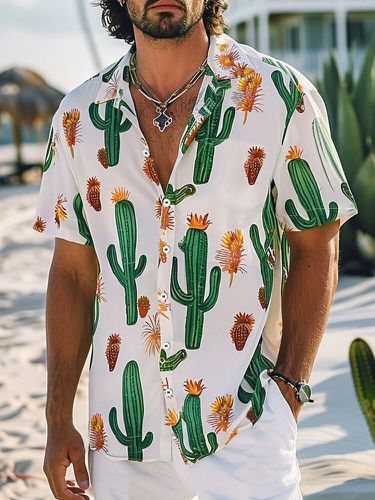 Mens Cactus Landscape Print Lapel Collar Shirts - ChArmkpR - Modalova