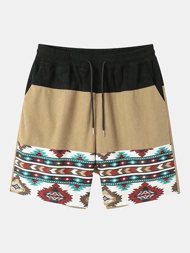 Pantalones cortos con cordón de pana con estampado geométrico étnico para hombre - ChArmkpR - Modalova
