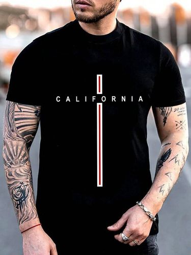 Camisetas informales de manga corta con estampado de líneas y letras para hombre Cuello - ChArmkpR - Modalova