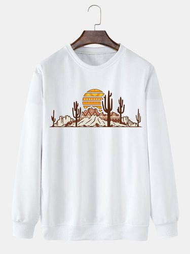 Mens Cactus Landscape Print Crew Neck Pullover Sweatshirts Winter - ChArmkpR - Modalova