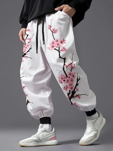 Mens Japanese Cherry Blossoms Print Loose Drawstring Waist Pants - ChArmkpR - Modalova
