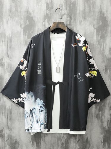 Kimonos sueltos de media manga con frente abierto y estampado de paisaje floral para hombre - ChArmkpR - Modalova