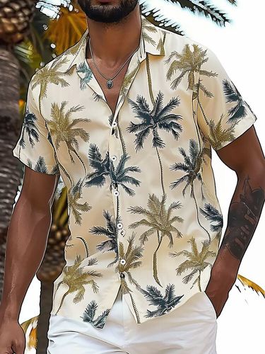 Mens Tropical Plants Print Lapel Collar Casual Short Sleeve Shirts - ChArmkpR - Modalova