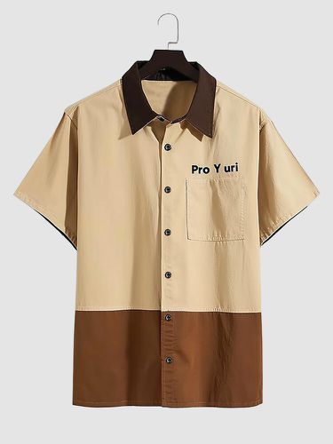 Camisas de manga corta con bolsillo en el pecho y patchwork con estampado de letras para hombre - ChArmkpR - Modalova