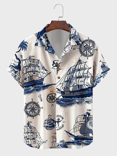 Camisas de manga corta con botones y estampado de velero para hombre - ChArmkpR - Modalova