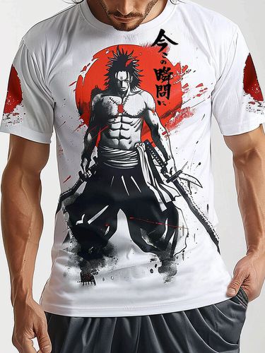 Mens Japanese Ninja Figure Painting Print Short Sleeve T-Shirts - ChArmkpR - Modalova