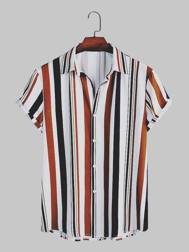 Mens Vertical Striped Lapel Casual Short Sleeve Shirts - ChArmkpR - Modalova