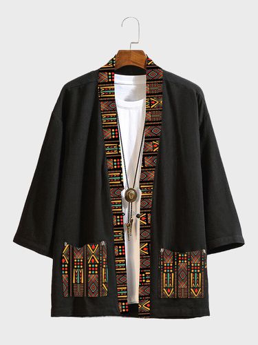 Mens Ethnic Print Open Front 3/4 Sleeve Loose Kimono - ChArmkpR - Modalova