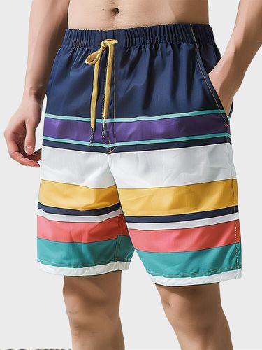 Pantalones cortos casuales con cordón y bolsillos laterales a rayas para hombre - ChArmkpR - Modalova