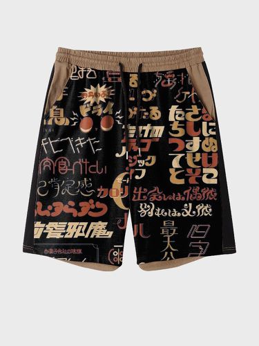 Pantalones cortos con cordón en la cintura y estampado de personajes japoneses para hombre con bolsillo - ChArmkpR - Modalova